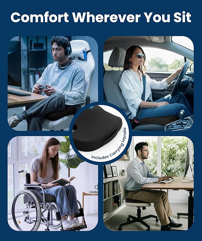 Everlasting Comfort Doctor Recommended Memory Foam Seat Cushion for Office Chairs & Car Seat - Ergonomic Office Desk Accessories for Tailbone Pain Relief, Sciatica & Back Support
