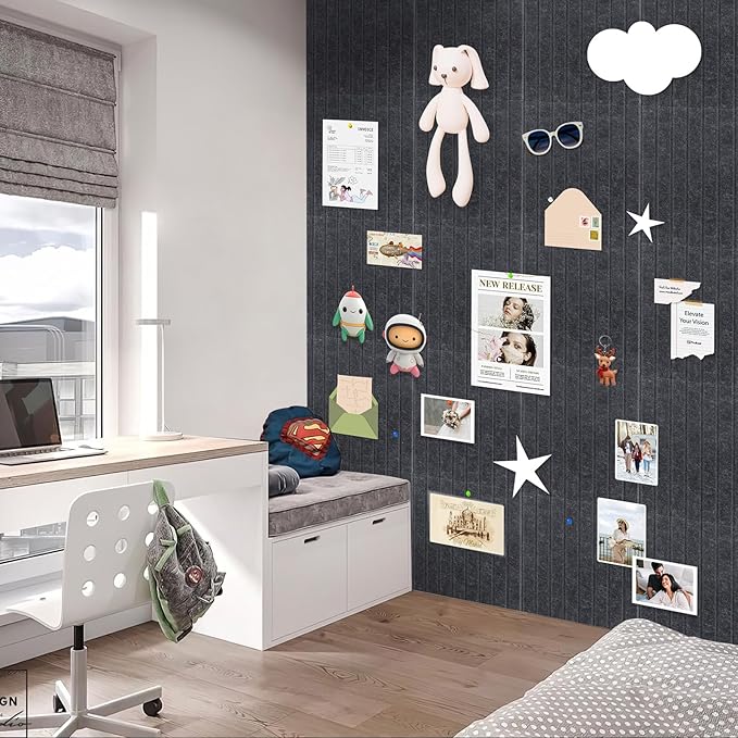 Smarpau Large Cork Board, Black Bulletin Board 48"x36", 12 Pack Pin Board Felt Wall Tiles with 50 Removable Adhesive Tabs 35 Pushpins, Cork Boards for Office Home School Decor