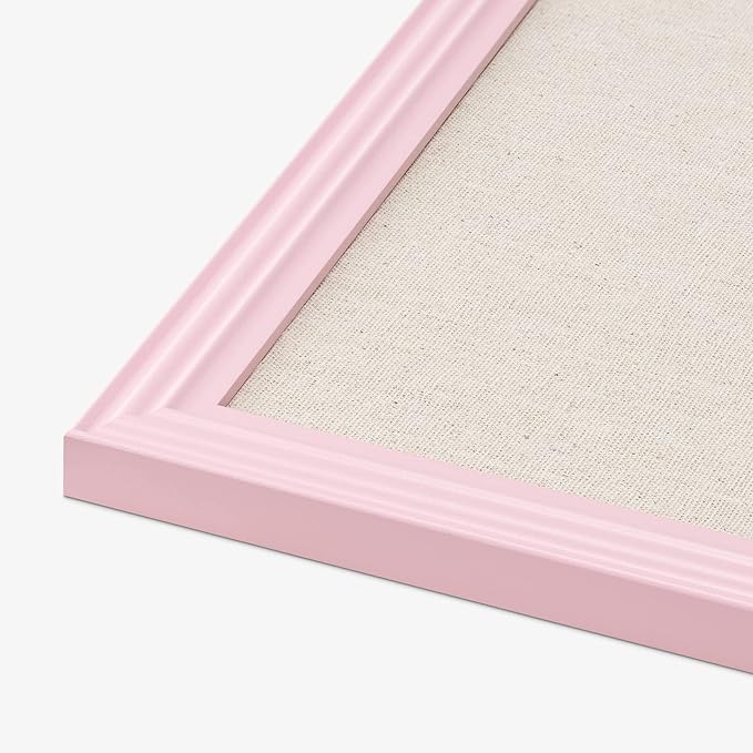 Navaris Framed Linen Bulletin Board - 17 x 23 inches Fabric Jewelry Organizer Pinboard for Wall Memory Memo Pin Board - Natural Linen with Pink Frame
