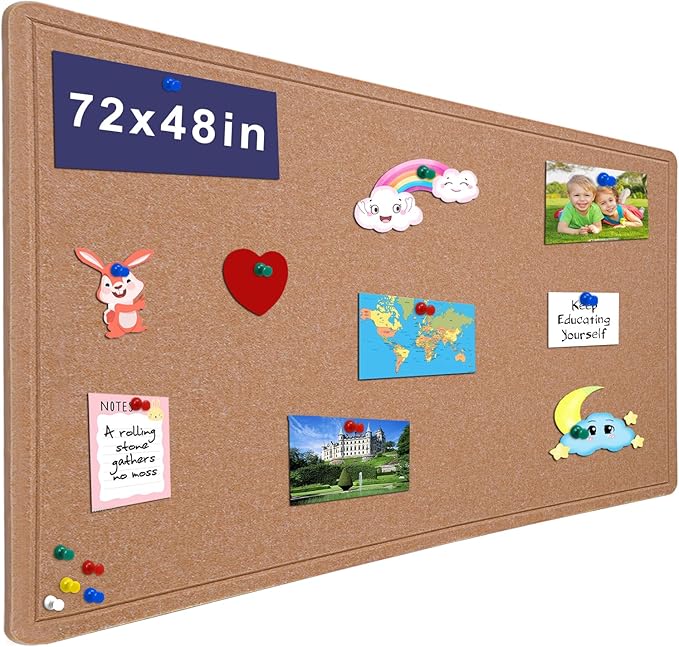 Large Bulletin Board - 72 X 48 inches Decorative Felt Pin Board - 6' x 4' Cork Board Alternative for Wall - Foldable Picture Board Self-Adhesive Prayer Board with 30 Pushpins - Ginger Yellow