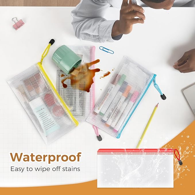 Umriox 48pcs Pencil Pouches, Mesh Bags with Zipper, A6 Size 16 Color Pencil Case Small Zipper Pouch, Zipper Bags, Waterproof Storage Pouch for Pencil, School Office and Travel Organization Supplies