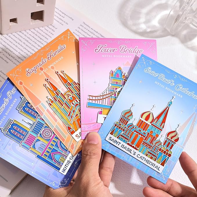 4pcs Metal Bookmarks with Transparent Design, Cute Book Marks for Readers, Aesthetic Book Markers for Kids, Teens, Teachers, Students, Book Accessories Gifts for Book Lovers, Reading Women and Men