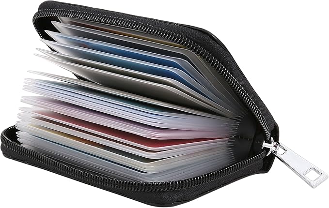 Easyoulife Genuine Leather Credit Card Holder Zipper Wallet With 26 Card Slots