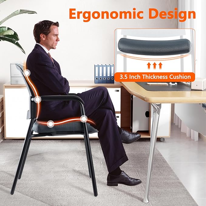 CLATINA Office Reception Guest Chair Mesh Back Stacking with Ergonomic Lumbar Support and Thickened Seat Cushion for Waiting Conference Room Gray 4 Pack