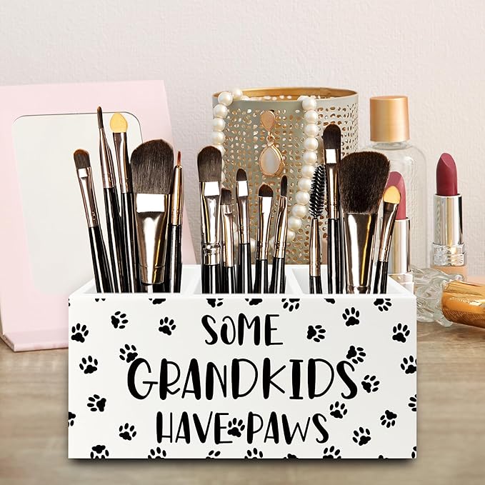 Dog Grandparents Gifts Pen Pencil Holder Organizer for Desk, Some Grandkids Have Paws Wooden Box Signs Decorations for Home Office Desk Tabletop, Dog Grandma Grandpa Gifts