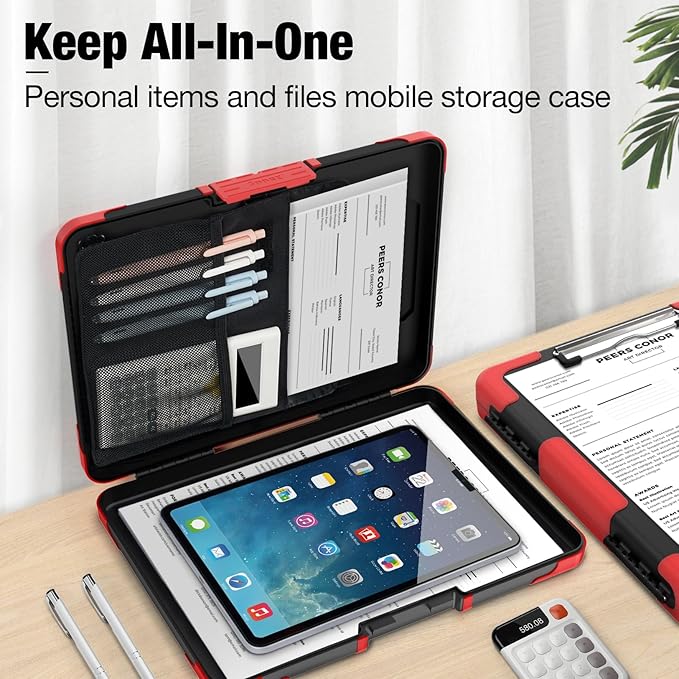 Sooez Toughest Clipboard with Storage, Internal Pen Pouch Included, Letter/ A4 Size, Shockproof Heavy Duty Plastic Clip Boards 8.5x11”, High Capacity Clipboards Box Case for Contractor Trucker Driver