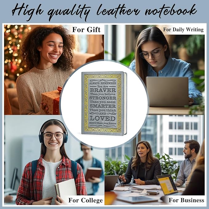 Grey A5 Lined Leather Journal Notebook,Inspirational Leather Journal Notebook for Men Women,200 Pages 100 Gsm Thick Ruled Paper Daily Diary for School,Travel,Business,Work (Grey)