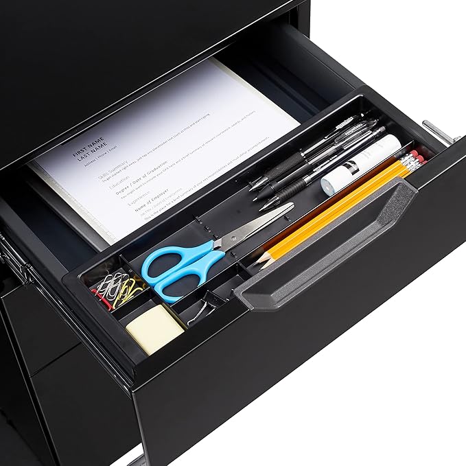 Amazon Basics 3 Drawer Mobile File Cabinet With Lock, Black, 20.71" D x 15.51" W x 24.29" H