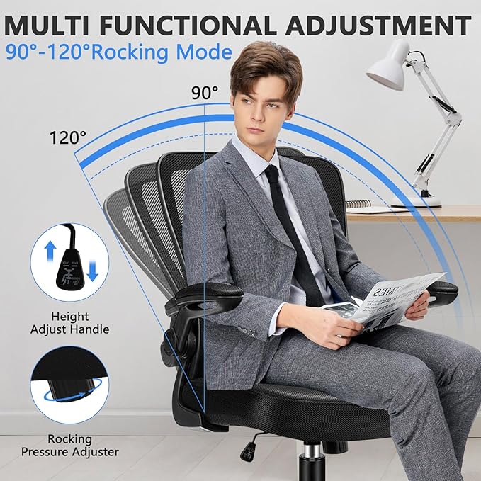 Desk Chairs with Wheels, Ergonomic Mesh Office Chair Adjustable Height and Swivel Lumbar Support Home Office Chair with Flip Up Armrests, Set of 4