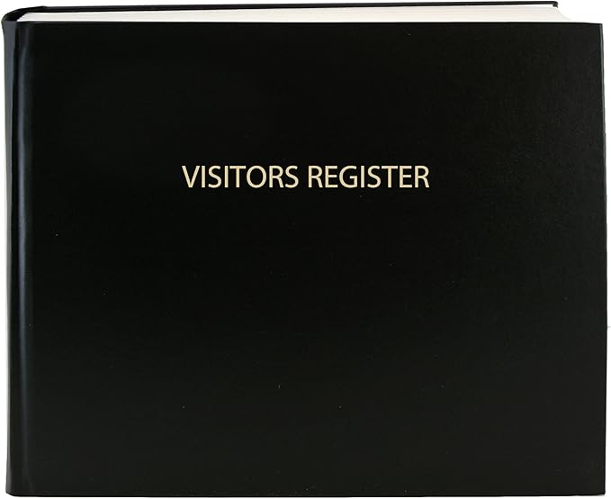 BookFactory Visitor Log Book Visitors Register Sign-in Book - 120 Pages, 8 7/8'' x 7'' - Black Cover, Section Sewn Hardbound (Made in USA)