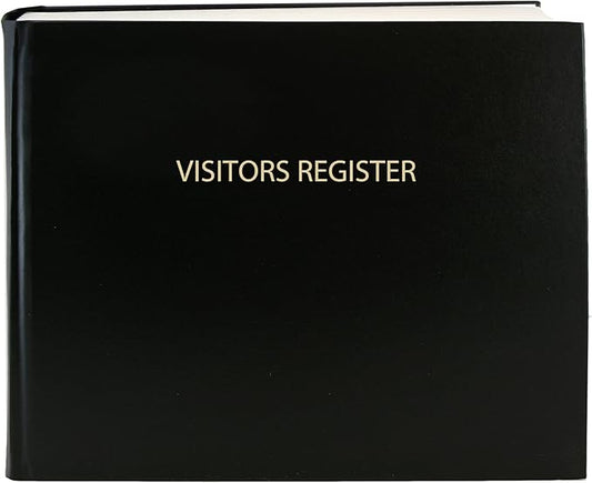 BookFactory Visitor Log Book Visitors Register Sign-in Book - 120 Pages, 8 7/8'' x 7'' - Black Cover, Section Sewn Hardbound (Made in USA)