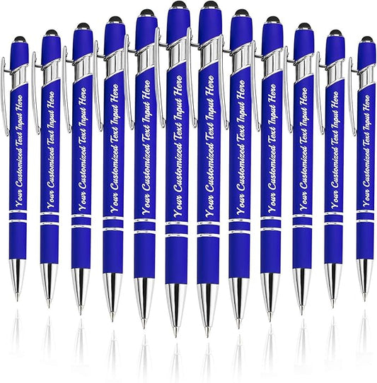 Personalized Ballpoint Pen 12pcs, Custom Pens Free Engraved Bulk with Name Logo, Soft Black Ink Stylus with Touch Metal Office, Gift for Anniversaries, Graduations, Birthdays