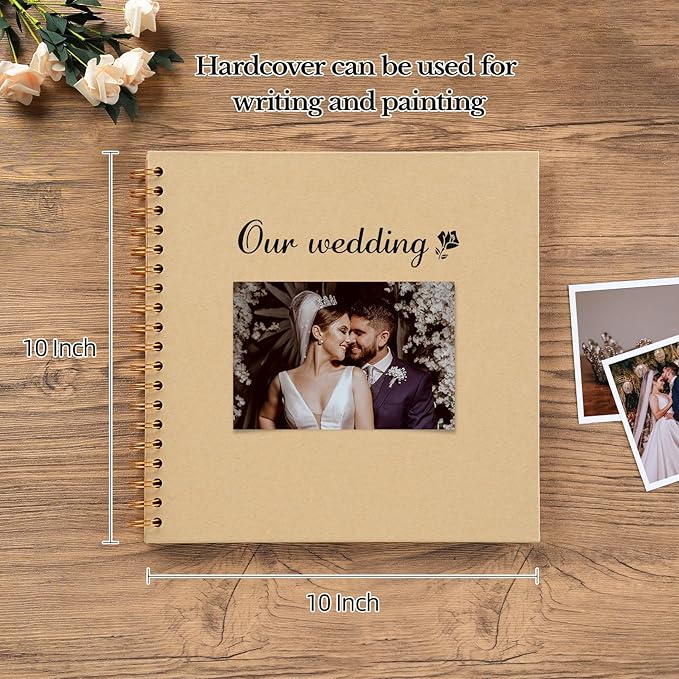 potricher 10 x 10 Inch DIY Scrapbook Album 40 Pages Hardcover Kraft Paper Scrap Book Photo Albums Memory Book for Wedding and Anniversary Family (Yellow, 10 Inch)