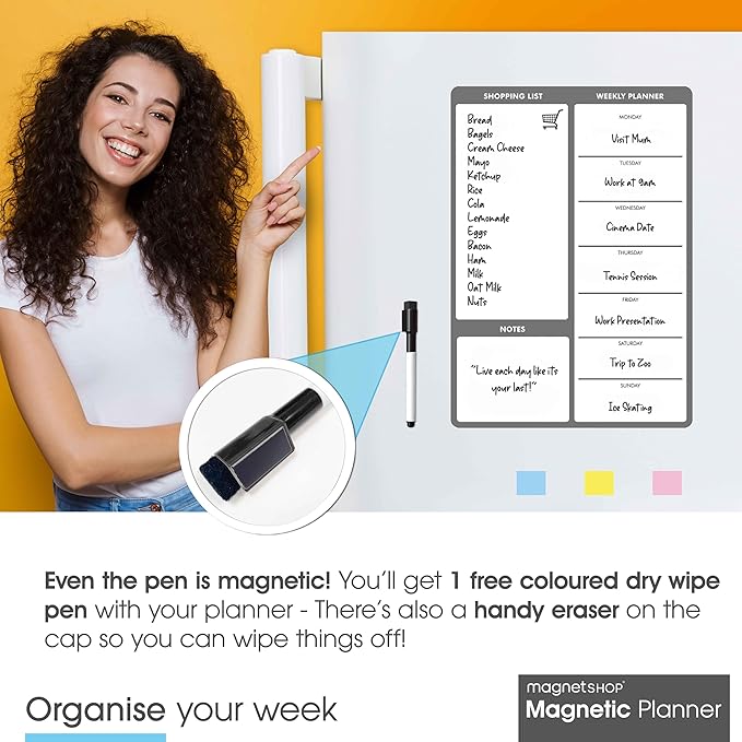 MagnetShop Magnetic Dry Erase White Board Planner for Fridge | Apartment Essentials and Home Organization Must Have | Family Planning, Grocery List, Whiteboard Calendar, Chore Chart | Grey 12" x 16"