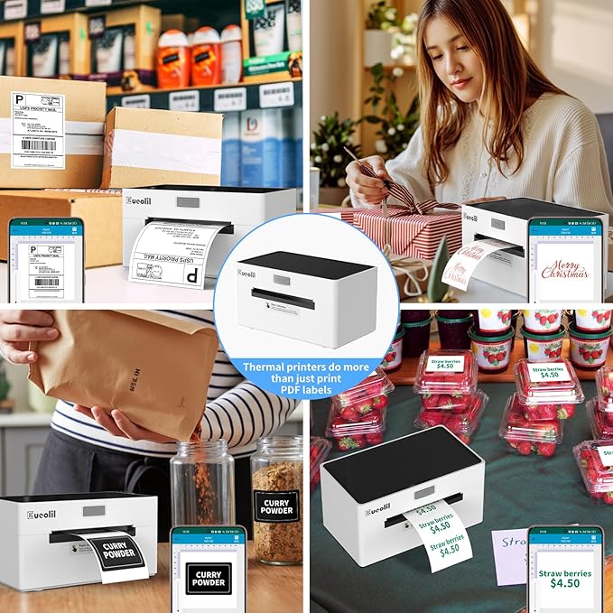 4x6 Thermal Label Printer, All-in-One Portable Bluetooth Shipping Label Printer for Small Business Compatible with Android/iPhone/Mac/Windows, for Amazon, eBay, Shopify, Etsy, USPS & UPS