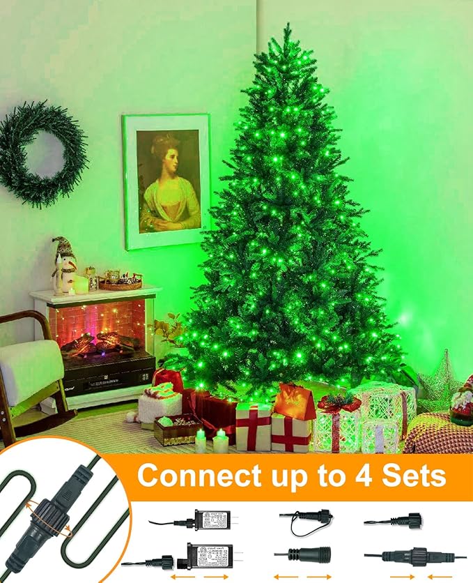 Green Christmas Lights Outdoor, 80FT 240 LED Christmas Tree Lights Waterproof Plug in, 8 Modes Connectable Christmas Decorations Indoor Green Wire for Patio Garden Xmas Party Holiday