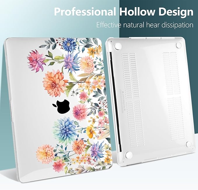 TWOLSKOO Compatible with MacBook Pro 13 inch Case 2023-2016 A2338 M2/M1 A2251 A2289 A2159 A1989 A1706, Plastic Hard Shell Cover & Keyboard Skin & Screen Protector - Beautiful Flowers