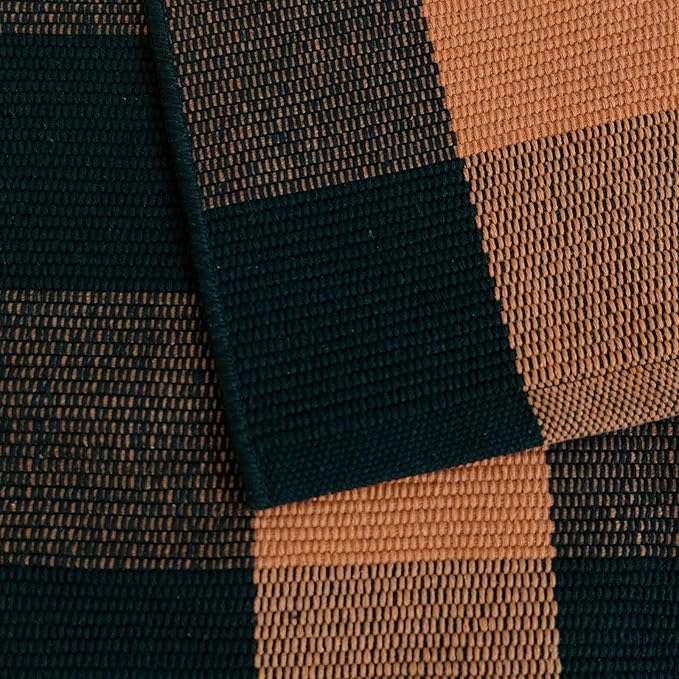 Buffalo Plaid Outdoor Rugs, 3'x5' Orange and Black Checkered Indoor/Outdoor Area Rug, Layering Rug for Hello/Welcome Door Mat, Washable Cotton Woven Farmhouse Mat for Fall Front Porch Décor