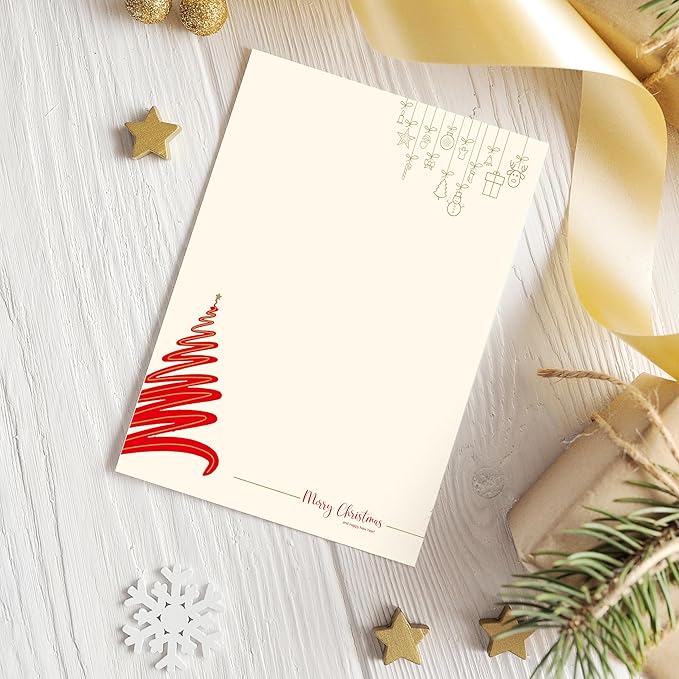 easykart labels Christmas Stationery Paper Letterhead Sheets 60 Pack Holiday Xmas Theme Design For Writing Letters Computer Office Notes & Printing Supplies Size 8.5" X 11"