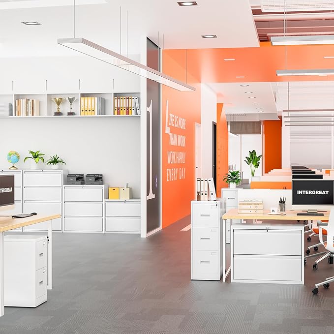 INTERGREAT 3 Drawer Lateral File Cabinet with Lock, 28" W White Lateral Filing Cabinet for Legal/Letter A4 Size, Locking File Cabinet for Home Office