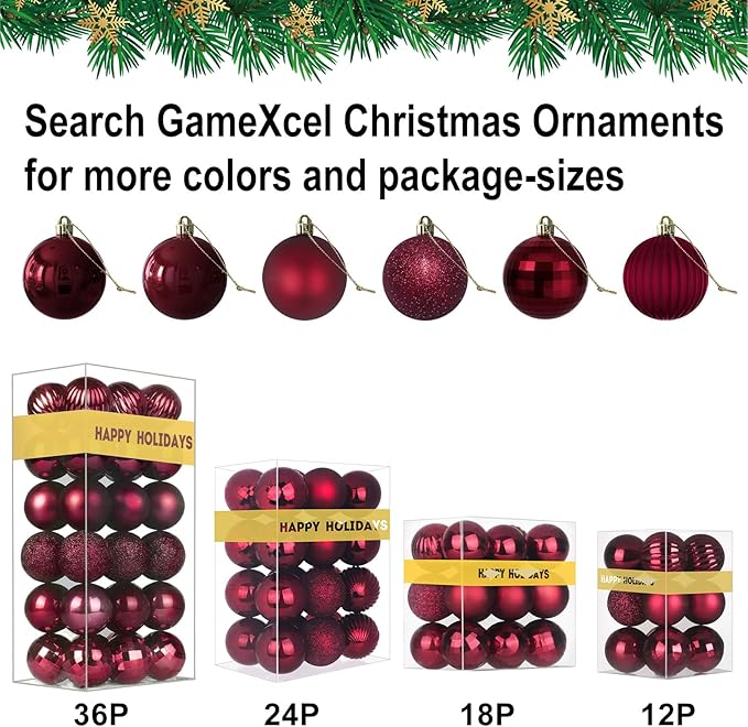 Maroon 3.2" Large Christmas Balls - Christmas Tree Decoration Ornaments Shatterproof Hanging Balls for Birthday Halloween Holiday Wedding Decorations Set of 10pcs