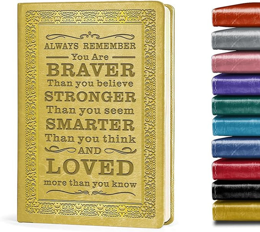 Yellow A5 Lined Leather Journal Notebook,Inspirational Leather Journal Notebook for Men Women,200 Pages 100 Gsm Thick Ruled Paper Daily Diary for School,Travel,Business,Work (Yellow)