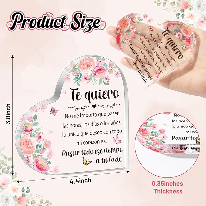 Yopyame I Love You Gifts - Spanish I Love You Acrylic Gifts for Her Him Valentines Day Couple Acrylic Keepsake Paperweight for Boyfriend Girlfriend Wedding Anniversary Acrylic Gifts for Husband Wife