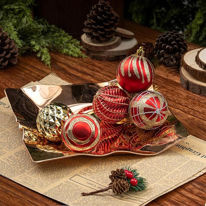 100ct Christmas Ball Ornaments Set, Red and Gold Shatterproof Hand-Painted Hanging Baubles Decoration Bulk for Xmas Tree, Wreath, Garland, Home Holiday Decor