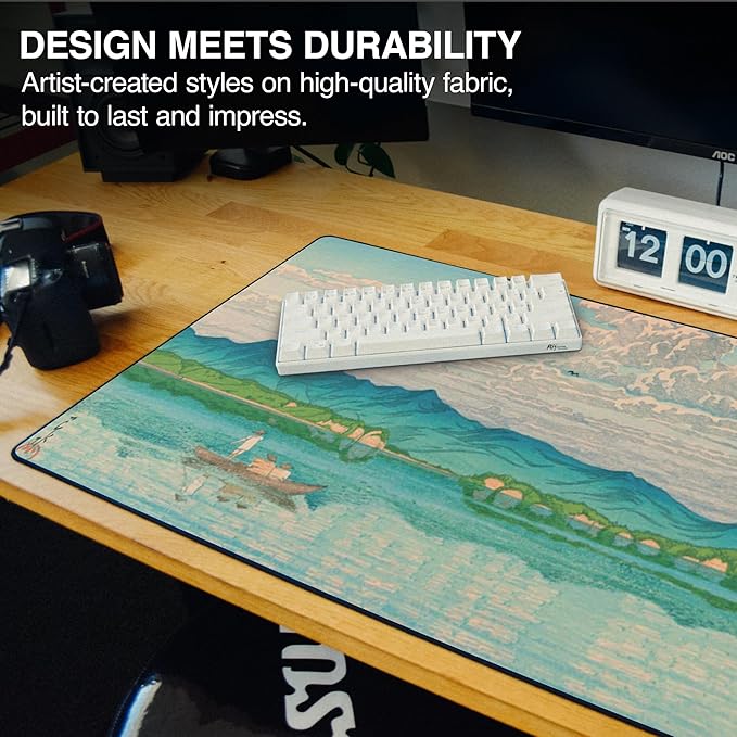 MPCO. Ukiyo-E Large Gaming Desk Pad - 36" x 17" Aeroglyde Fabric Lake Hamana Desk Mats - Washable, Smooth Glide for Precision Gaming & Work