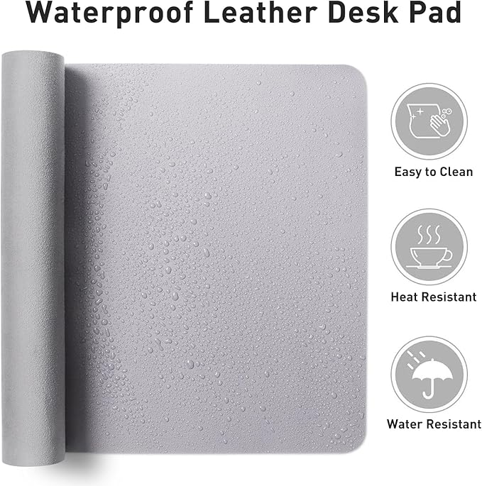 Aothia Large PU Leather Desk Pad Protector - Non-Slip Mouse Pad & Writing Mat for Office/Home, Waterproof, Easy to Clean (23.6" x 13.7", Smoky Lavender)