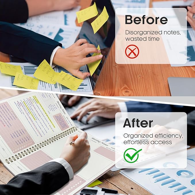 6 Pack of Meeting Notebook for Work Organization - Work Planner Notebook with Action Items, Agenda Planner for Note Taking, 160 Pages (6.9" X 9.9") Project Organizer for Men & Women - Pink