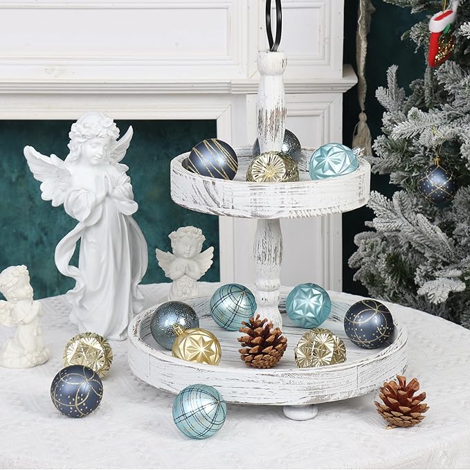 100ct Blue and Gold Christmas Ornaments Set, Shatterproof Xmas Tree Ornaments Decorations Collection, Hanging Plastic Christmas Balls for Holiday Party Wedding (Blue&Gold)