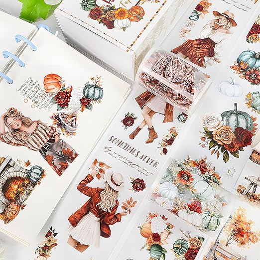 Snycler Pre-Cut Bumper Harvest Themed PET Washi Tapes - Vintage Aesthetic Tape Stickers for Journaling, Scrapbooking, Junk Journals, Crafts, Planners - 4 Rolls