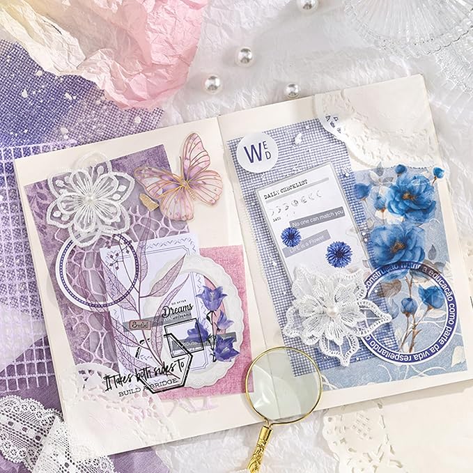 90 Sheets Scrapbook Paper with Mesh Fabric,6 Pack Aesthetic Assorted Paper for Scrapbooking, Scrapbook Supplies DIY Crafts and Card Making,7.1x5.1 Inch