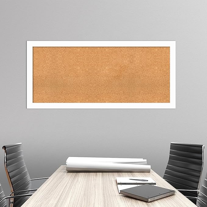 Amanti Art Natural Cork Board for Wall, 23x51 Vision Board with White Frame, Oversize Corkboard Office Decor for Home Organization, Casual Corkboard Pinboard to Display Items for Home Organization in