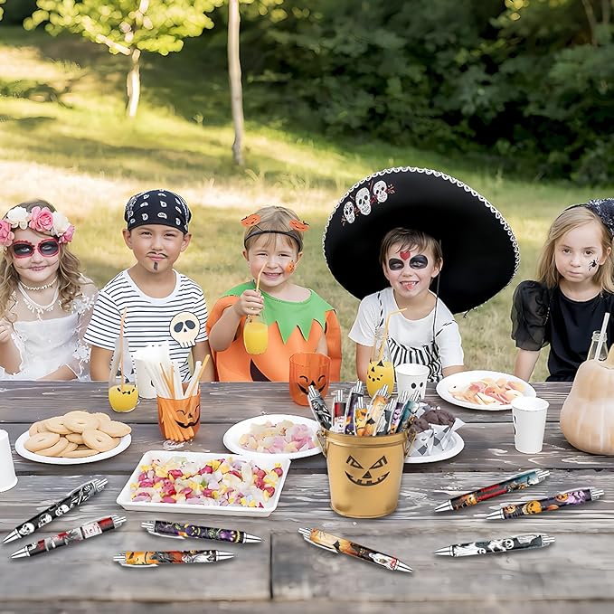 Idealmuzik Halloween Pens Set – Fun Ballpoint Pens for Adult, Students, and Stationery Lovers – Smooth Writing Pens for School, Journaling, or Party Favors – Haunted Holiday Design, 8 Pack