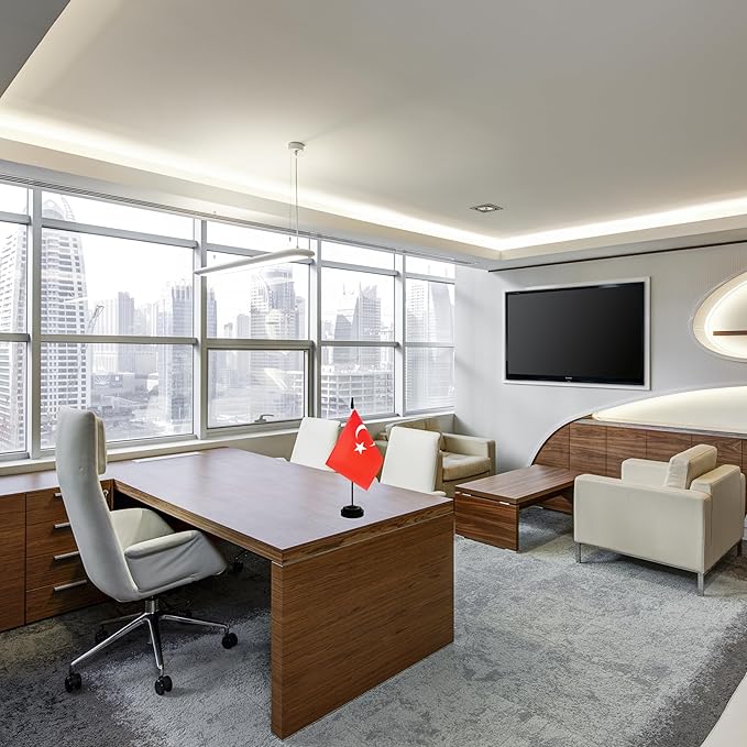 2 Pack Turkey Desk Flag, Turkish Table Office Flag with Solid Pole and Stand Base, International Country Flag, Festival Celebration, Classroom Meeting Desktop Decoration (Turkey)