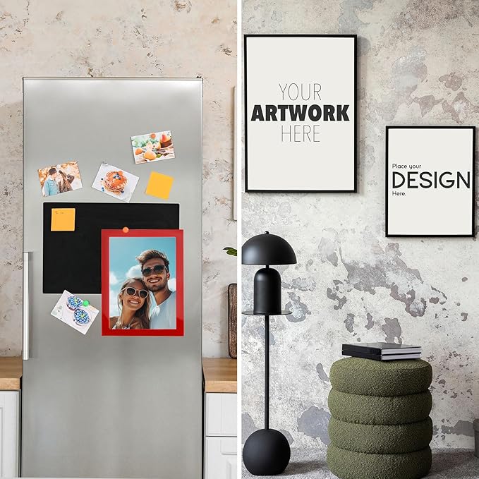 uxcell 3 Pcs Magnetic Sign Holder, 5" x 7" Self-Adhesive Magnetic Wall Signs Holder Magnetic Picture Frame Document Holder for Home Office Wall Window Displays, Red