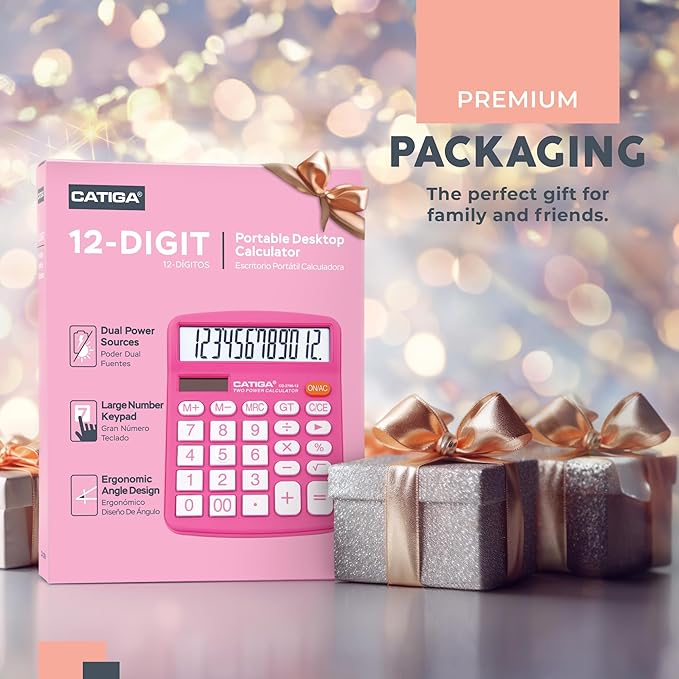 12 Digit Desktop Calculator with Large LCD Display and Sensitive Button, Dual Solar Power and Battery, Standard Function for Office, Home, School, CD-2786