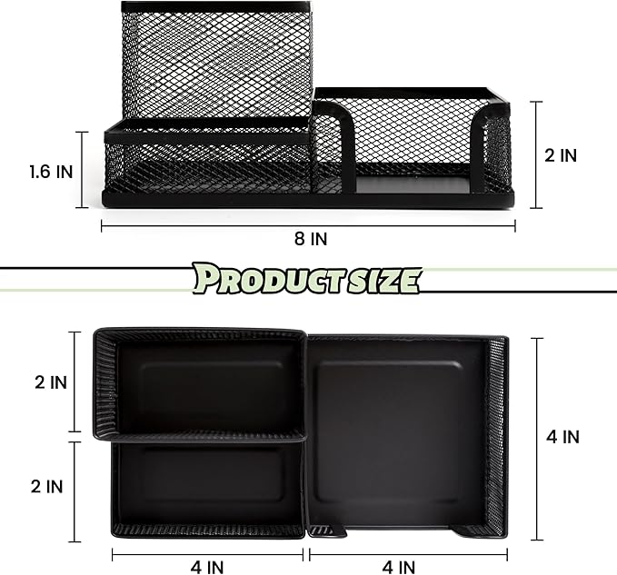 Ludato 4 Pieces 3 Compartments Mesh Pen Holder Desk Organizers Caddy and Accessories for Desk,Black Pencil Holder,Sticky Notes Holder for Home,Office and School