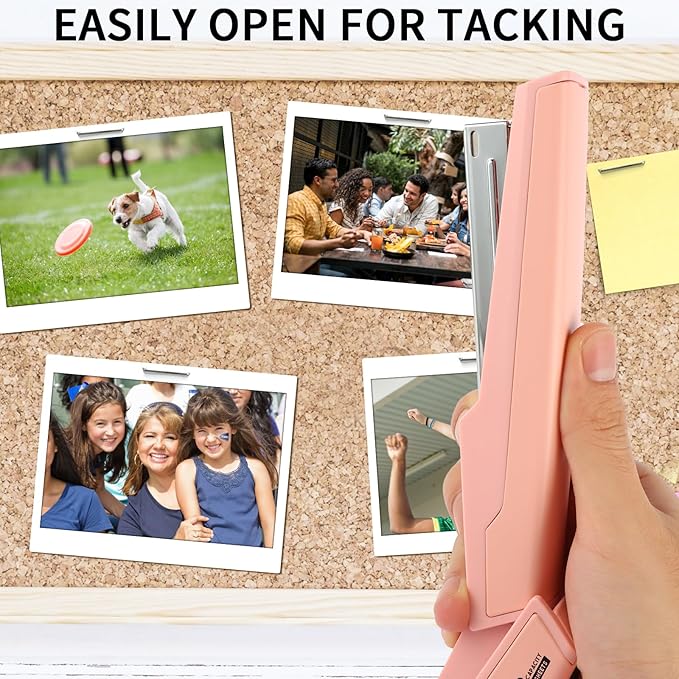 Metal Stapler with 830 Staples, Office Stapler, Staplers for Desk, 25-30 Sheet Capacity, Non-Slip, Pink