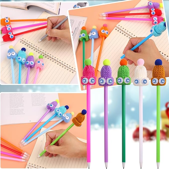 12 Pack Cute Doll Hat Pens, 12 Color Ballpoint Pens with Black Ink, Fun Cartoon Writing Pens for School Supplies, Party Favors, Christmas Gifts, Office & Stationery