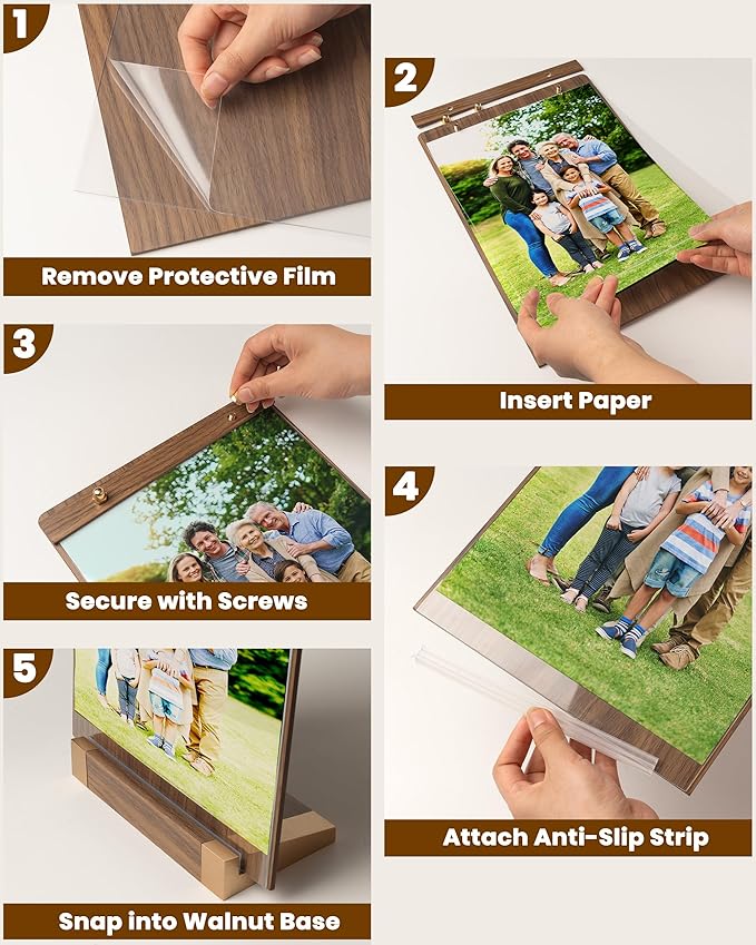 1PK Acrylic Sign Holder 8.5 x 11 with Walnut Wood Base, Clear Plastic Commercial Display Stand for Menu, Poster, Flyer, Table Paper Frame for Restaurant, Office, Store, Bar, Wedding