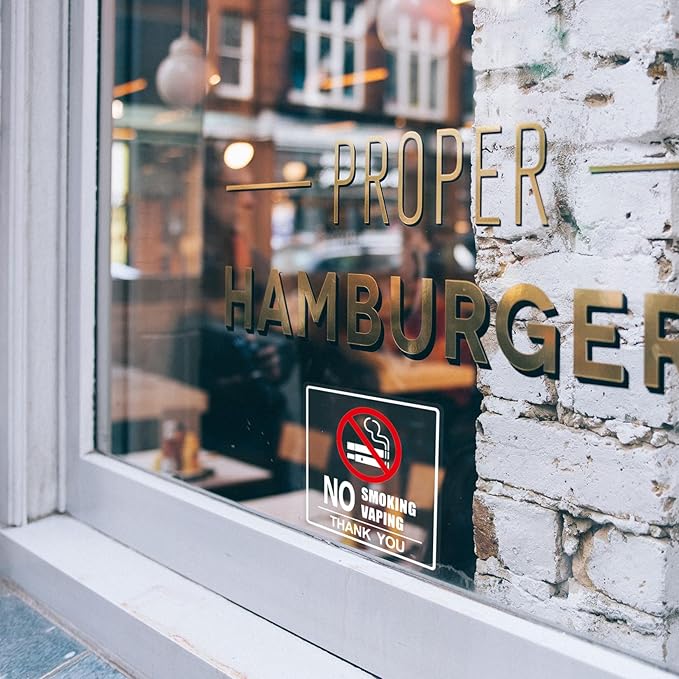 No Smoking Sign for Business Sign 6x6 Inch No Vaping Sticker Vinyl Sign Window Door Transparent Decals 2 Pack