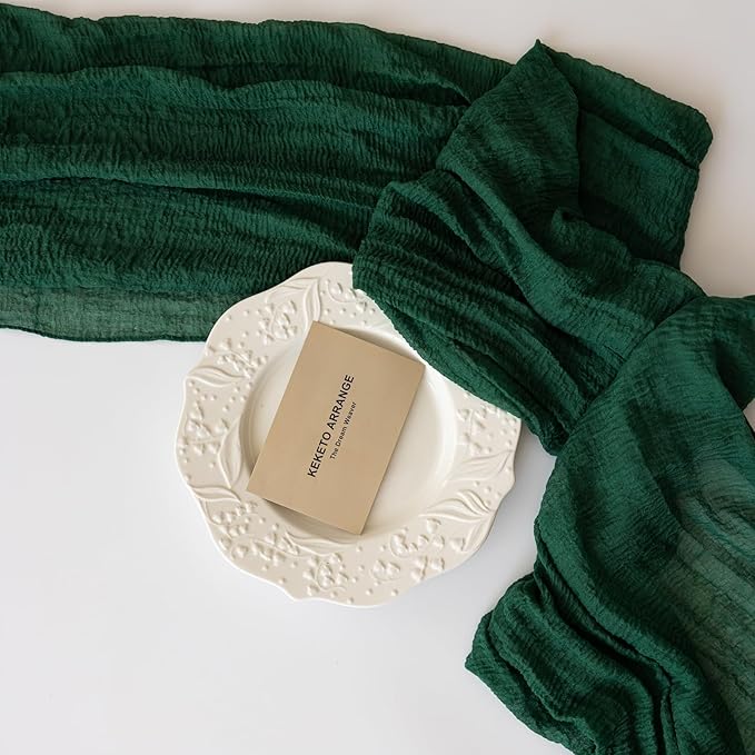 Table Runner Emerald Green Cheesecloth Gauze 120 Inch 10 FT Rustic Boho Cheese Cloth Table Decor for Wedding Baby Bridal Shower Party Long Sheer Vintage Christmas Decorations