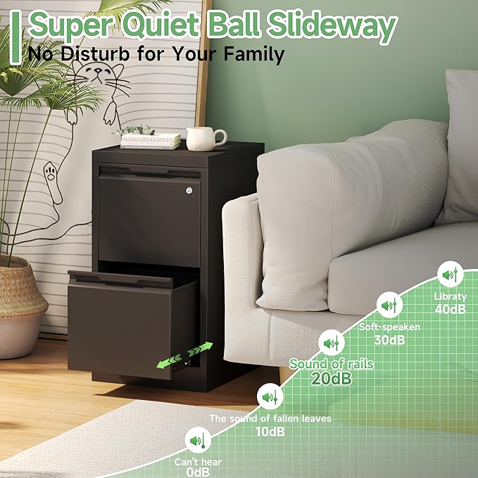 2-Drawer File Cabinet with Lock,Metal Vertical Filing Cabinets for Home Office,Under Desk File Cabinets for Letter/Legal/A4 Size Files,Easy Assemble,Black