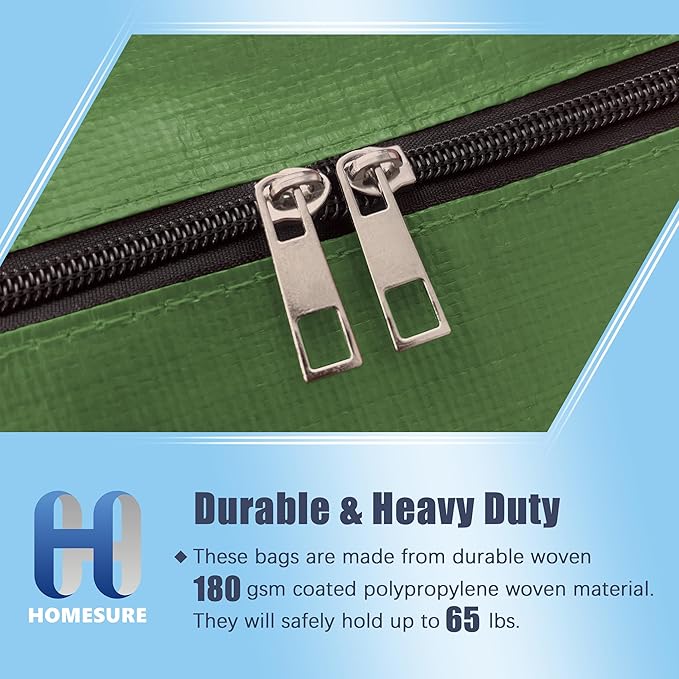 12 Pack Large Strong Moving Bags with Zippers & Carrying Handles - Water-Resistant - Heavy Duty Storage Tote for Space Saving, Fold Flat, Alternative to Moving Box (Olive Green)