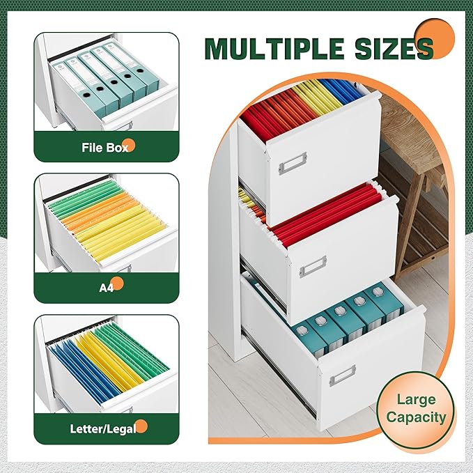 Letaya 4 Drawer File Cabinet with Lock,Metal Office Filing Cabinets for Home Office- Storage A4/F4/Letter/Legal -Assembly Required (White)