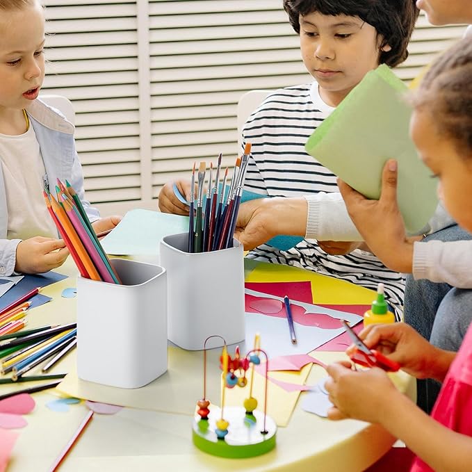 Pen Holder, 2 Pack Pencil Holder for Desk ,Ceramic Pencil Cup Desk Organizer, Makeup Brush Holder Cute, Stationery Accessories for Office, School, Home (Matte white)