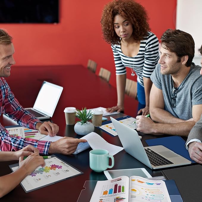 HAUTOCO 12 Pack Plastic Report Covers with 3-Prong Fasteners Clear Front Resume Portfolio Folder for 8.5x11 Letter Size Paper, Presentation Document Report Folders for Office School Use, Navy Blue